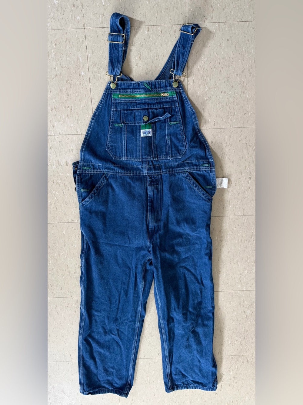 Liberty Overalls Men’s Carpenter Bib Overalls Denim Green Stitch UtilityWorkwear